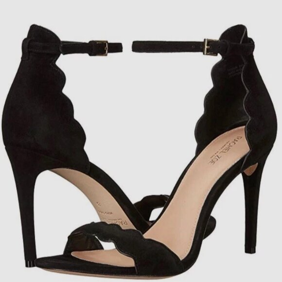 Rachel Zoe Ava Scalloped Ankle Suede Strap BLACK SIZE 7 WOMENS - Picture 1 of 11